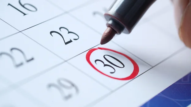 ultrasonido del pecho: calendario marcando el dia 30 del mes